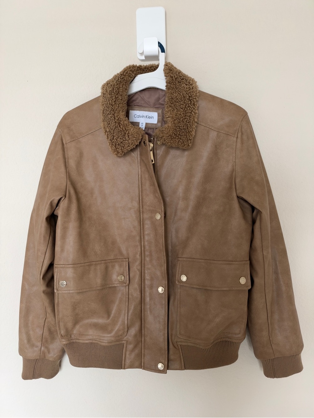 Calvin Klein Brown Shearling-Collar Bomber Jacket